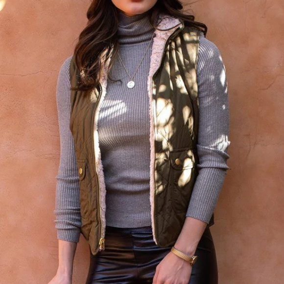 Fall Essential: Olive Green fuzzy vest - Picture 3 of 7